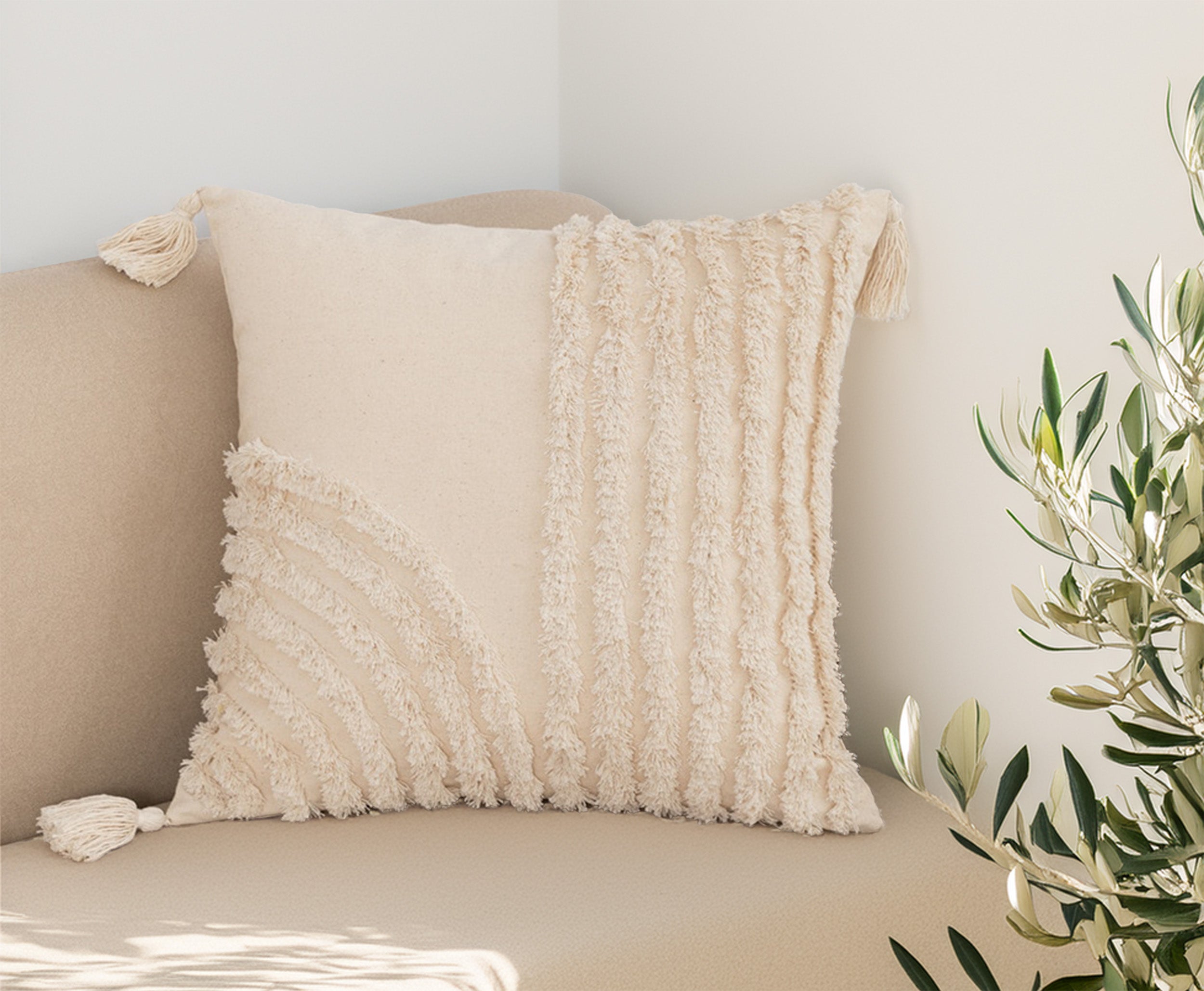 Baumwoll/Linen Kissenbezug mit Quasten