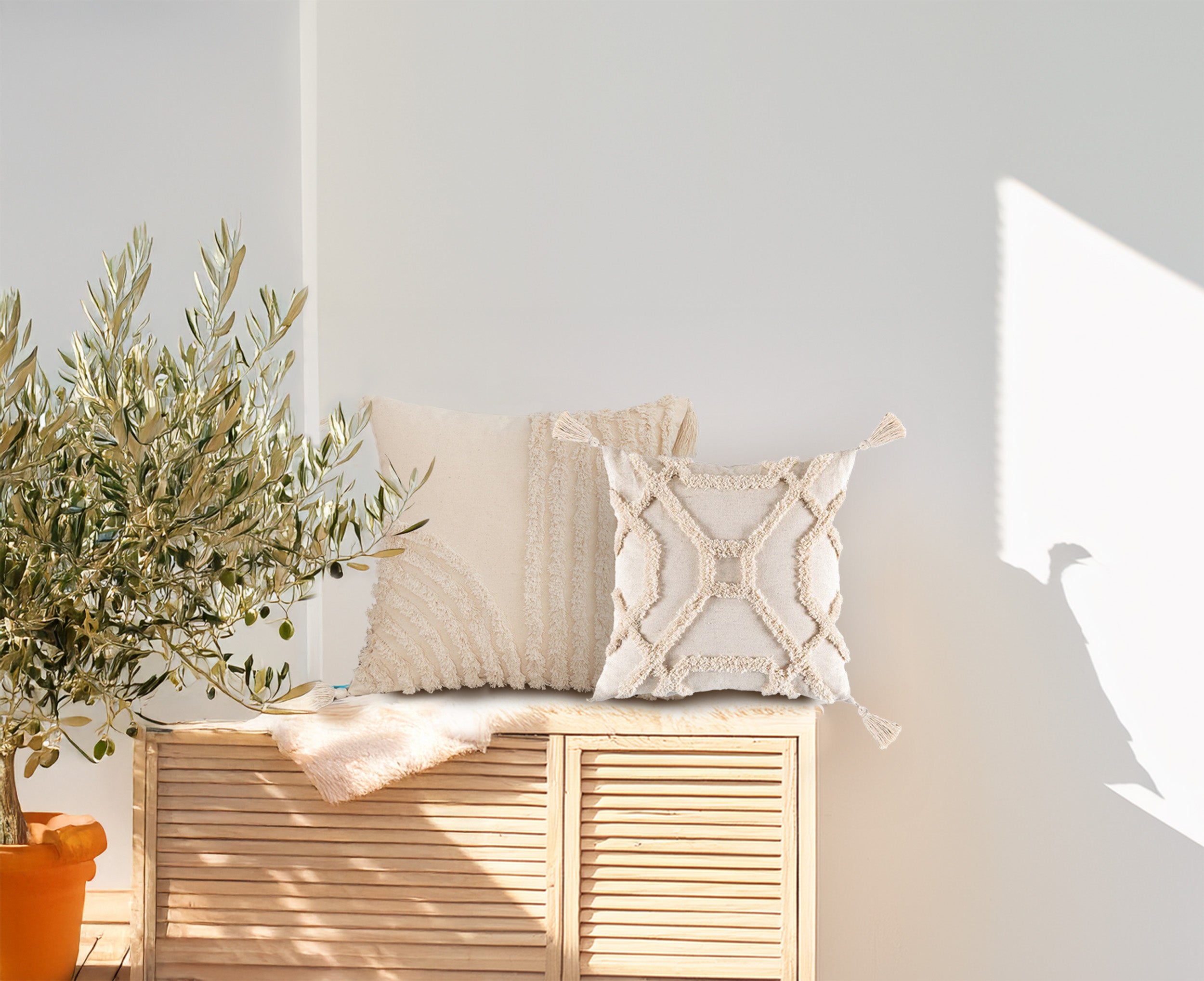 Baumwoll/Linen Kissenbezug mit Quasten